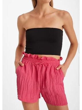 Express Super High Waisted Crinkle Drawstring Paperbag Shorts Hot Pink Size L